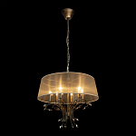 Люстра подвесная круглая с тканевым полупрозрачным абажуром и подвесками 6 ламп Gilded Elegance варинант исполнения - 3 | Loft Concept в Краснодаре