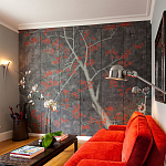 Обои ручная роспись Summer Night Blossom Original colourway on Edo Night painted silk варинант исполнения - 2 | Loft Concept в Краснодаре