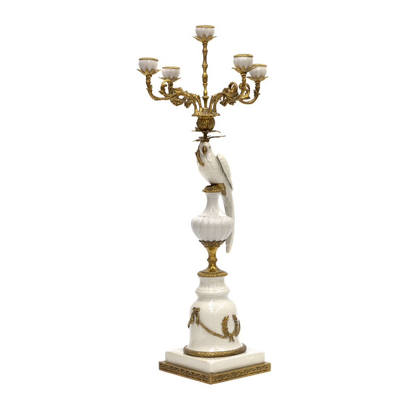 Подсвечник белый Попугай из фарфора с бронзовыми элементами Eden Garden Белый Бронза в Краснодаре | Loft Concept 