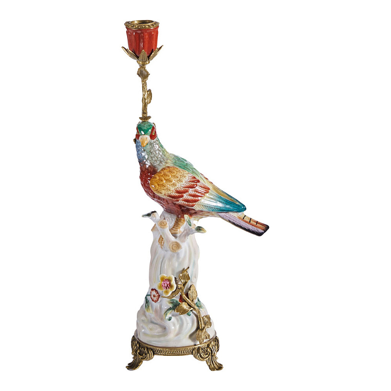 Подсвечник с попугаем из фарфора с бронзовыми элементами Eden Garden Мульти Бронза в Краснодаре | Loft Concept 