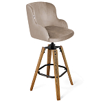 Барный стул со спинкой и подлокотниками на 4-х коричневых ножках Бежевый Велюр Ava Charm варинант исполнения - 1 | Loft Concept в Краснодаре