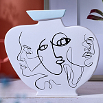 Ваза плоская белая с абстрактными черными линиями в форме лиц Faces of Imagination варинант исполнения - 4 | Loft Concept в Краснодаре