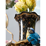 Ваза черная фарфоровая с  узором и бронзовым декором в виде веток с фарфоровой птичкой и цветами Eden Garden варинант исполнения - 4 | Loft Concept в Краснодаре