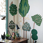 Обои с вышивкой ручной работы Mughal Trees Original colourway on linen варинант исполнения - 1 | Loft Concept в Краснодаре