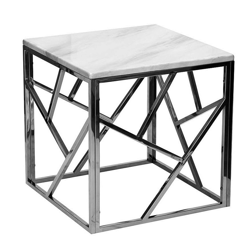 Приставной стол Serene Furnishing Chrome Marble Top Side Table Хром Белый в Краснодаре | Loft Concept 