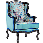 Кресло из натурального бука бирюзовое с изображением птиц и цветов Turquoise Chinoiserie Garden Armchair варинант исполнения - 2 | Loft Concept в Краснодаре