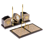 Настольный письменный набор из бежевого мрамора с часами Marble Accessory варинант исполнения - 2 | Loft Concept в Краснодаре