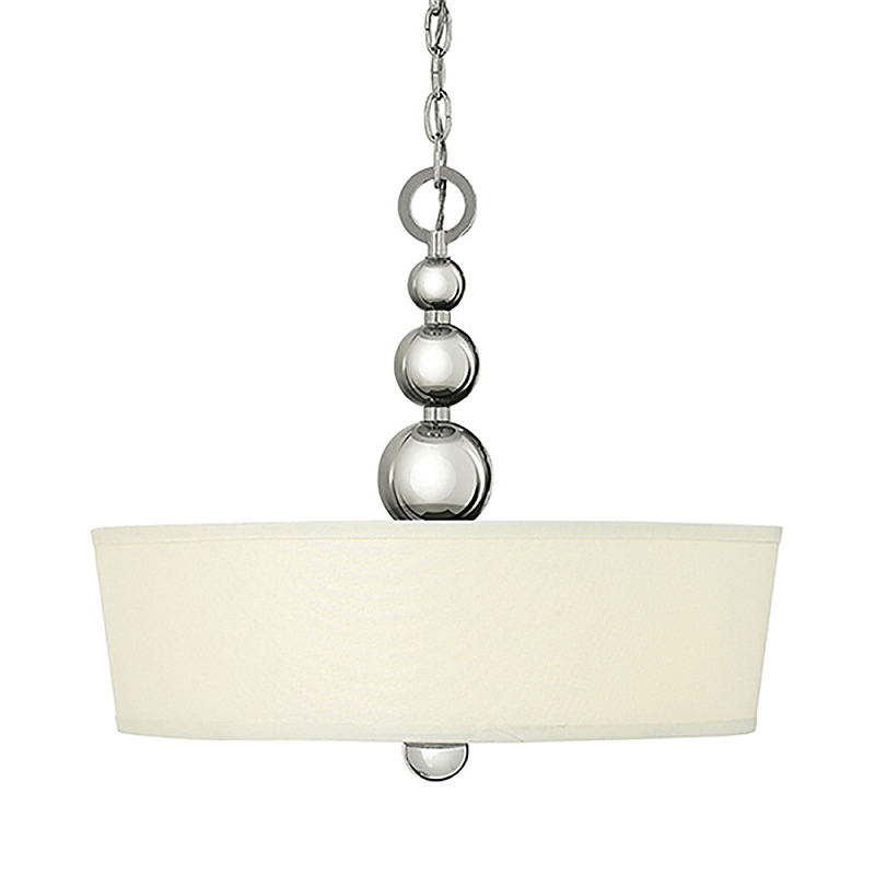 Люстра подвесная с белым тканевым цилиндрическим абажуром и декоративными шарами Hinkley Латунь Никель Бежевый в Краснодаре | Loft Concept 