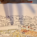 Настольная лампа с принтом на белом тканевом абажуре Roof Garden Lamp варинант исполнения - 2 | Loft Concept в Краснодаре