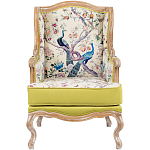 Кресло из натурального бука бежевое с изображением птиц и цветов Beige Green Chinoiserie Garden Armchair варинант исполнения - 1 | Loft Concept в Краснодаре