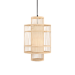 Подвесной светильник из деревянных прутьев с плафоном из натуральной ткани Light Inside the Cell варинант исполнения - 2 | Loft Concept в Краснодаре