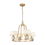 Люстра цвета латунь с 4-мя тканевыми абажурами и стеклянными шарами Quoizel варинант исполнения - 2 | Loft Concept в Краснодаре