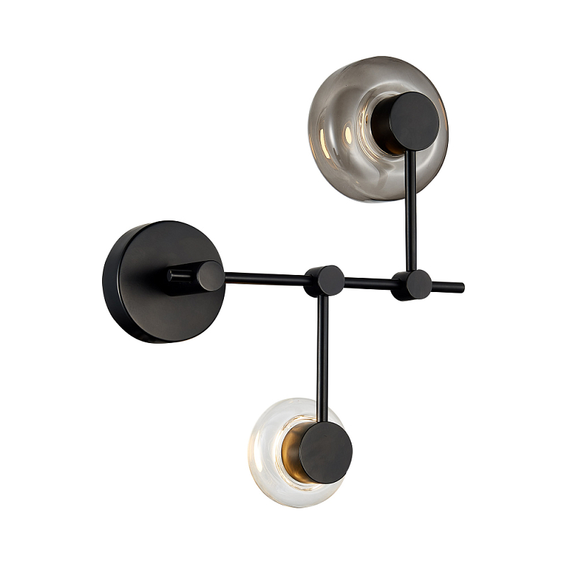Бра с 2-мя плафонами разного диаметра и цвета Polyhedron Дымчатый (Smoke) Прозрачный Черный в Краснодаре | Loft Concept 