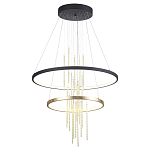 Люстра подвесная с 2-мя круглыми подвесами в черном и золотистом цвете и вертикальными подвесками Ring Horizontal варинант исполнения - 2 | Loft Concept в Краснодаре