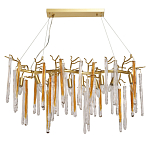 Люстра линейная золотого цвета с декоративными ветвями и длинными стеклянными подвесками в форме сосулек Droplet Chandelier варинант исполнения - 1 | Loft Concept в Краснодаре