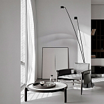 Торшер с изогнутой черной металлической стойкой и цилиндрическим плафоном Davide Groppi варинант исполнения - 7 | Loft Concept в Краснодаре