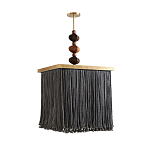 Люстра квадратная с бахромой и подвесом из деревянных бусин Psyche варинант исполнения - 1 | Loft Concept в Краснодаре