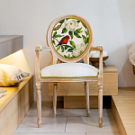 Стул с подлокотниками золотистый из бука с изображением птиц и цветов Blooming Red Birds варинант исполнения - 3 | Loft Concept в Краснодаре