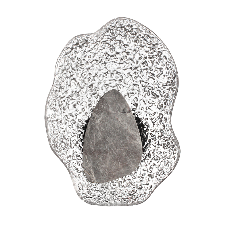 Бра с волнообразным стеклянным плафоном и вставкой из мрамора Liquid Stone Черный Прозрачное Стекло Серый Янтарный Коричневый Дымчатый (Smoke) в Краснодаре | Loft Concept 