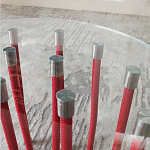 Дизайнерский журнальный стол с круглой прозрачной столешницей и основанием в виде красных металлических тросов Wires варинант исполнения - 5 | Loft Concept в Краснодаре