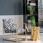 Кресло с металлическим золотистым каркасом и мягкой обивкой с чёрно-белым принтом зебры Wild animals варинант исполнения - 5 | Loft Concept в Краснодаре