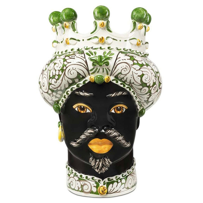 Ваза Vase Moro Man Ornate Dark Green Черный Зеленый Белый Ваза Vase Moro Man Ornate Dark Green Черный Зеленый Белый в Краснодаре | Loft Concept