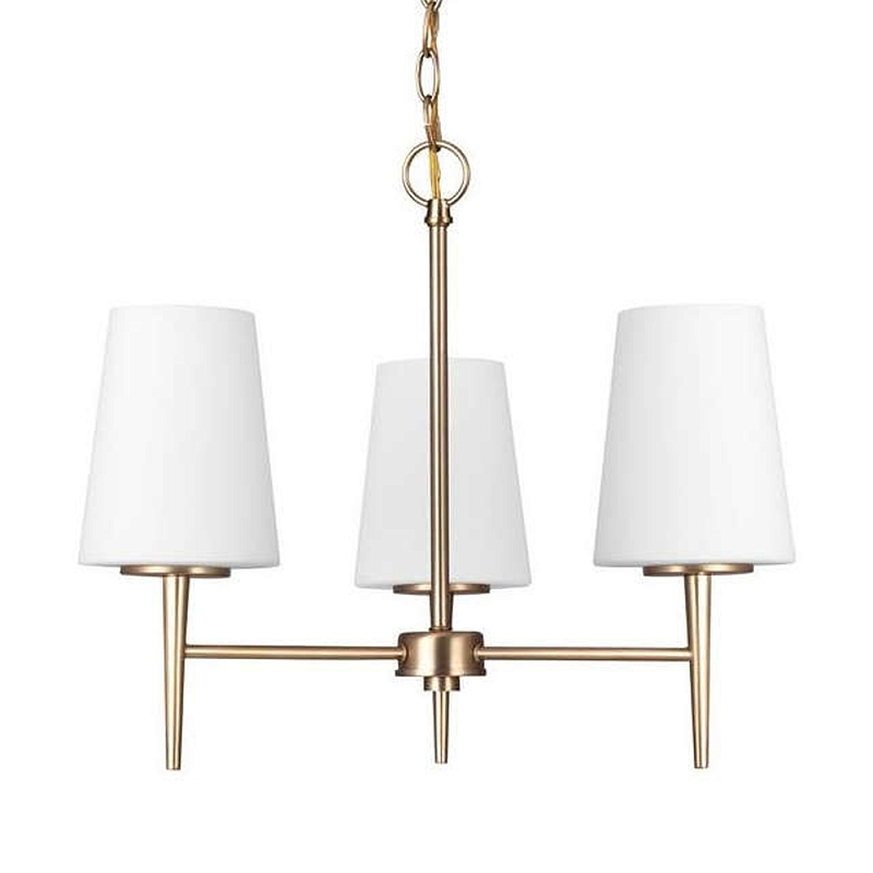 Люстра в цвете латунь с 3-мя белыми конусными плафонами Generation Lighting Латунь Белый в Краснодаре | Loft Concept 