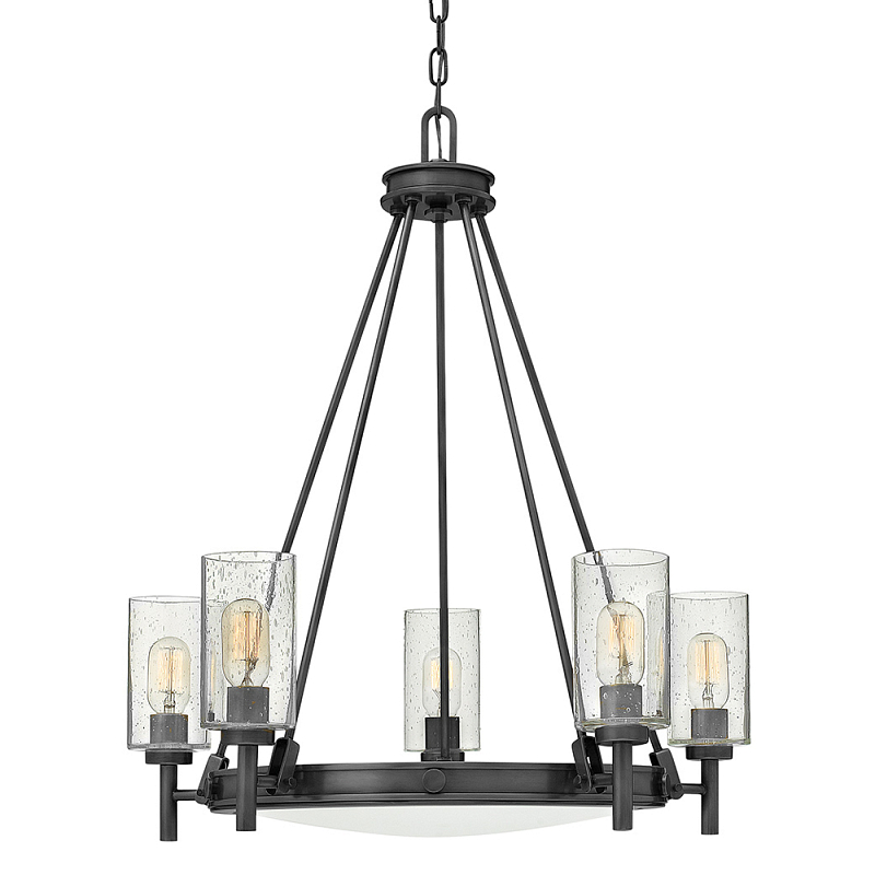  Люстра с 5-ю цилиндрическими плафонами из стекла с пузырьками Hinkley Черный Прозрачное Стекло в Краснодаре | Loft Concept 