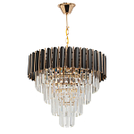 Люстра из черного металла с многоярусными подвесками из прозрачного хрусталя на золотой цепи Empire Black Chandelier Crystal варинант исполнения - 2 | Loft Concept в Краснодаре