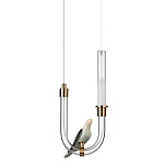 Подвесной светильник с декоративной фигуркой птицы на прозрачной изогнутой трубке Ganthea варинант исполнения - 1 | Loft Concept в Краснодаре