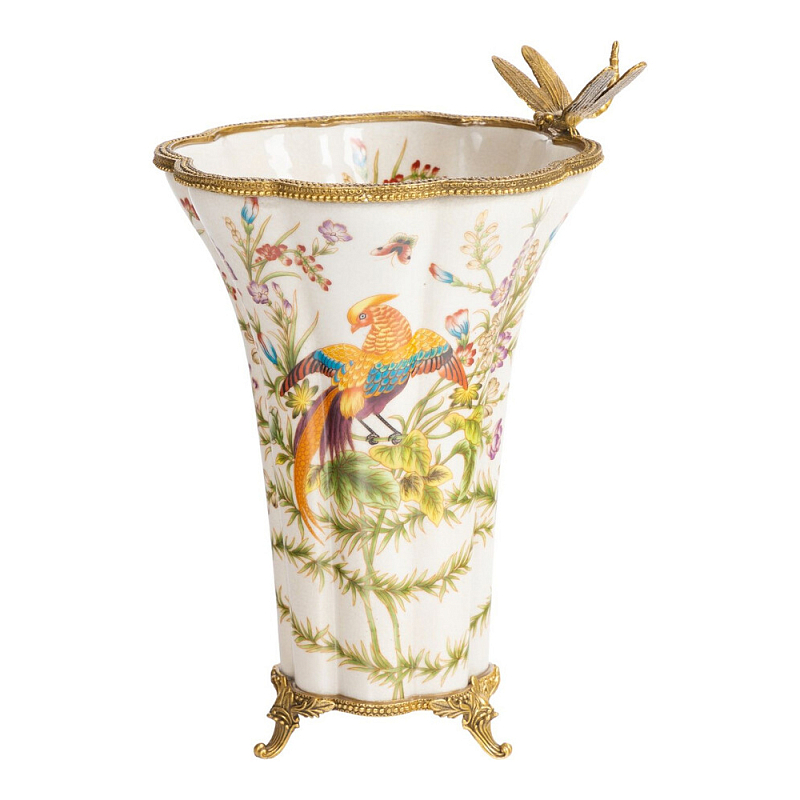 Ваза из фарфора с бронзовой стрекозой  Paradise Dragonfly Бронза Мульти в Краснодаре | Loft Concept 