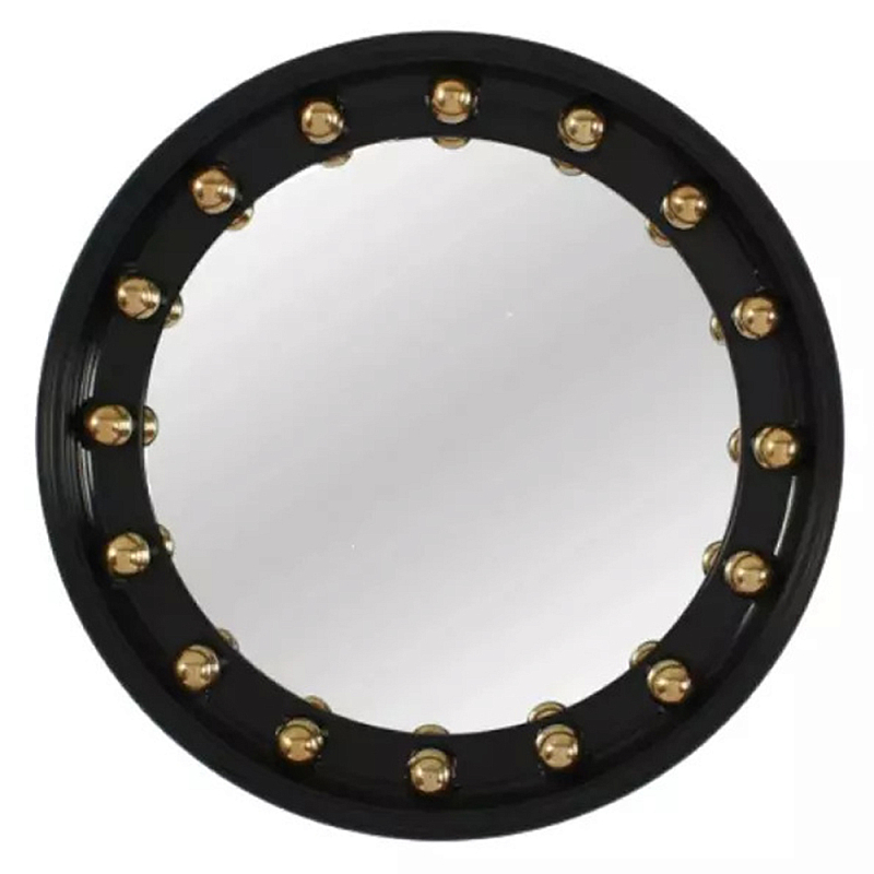 Зеркало черное с круглыми золотыми декоративными элементами Prince of the Church Черный Золотой в Краснодаре | Loft Concept 