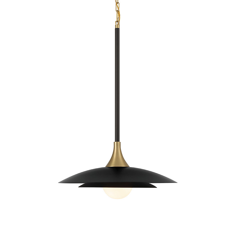 Подвесной светильник с плафоном в форме плоского купола и белой шарообразной лампой Eurofase Черный Белый Золотой в Краснодаре | Loft Concept 