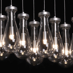 Люстра с 9-ю прозрачными плафонами из стекла в форме капли на прямоугольном потолочном основании цвета хром Lucid Rain  варинант исполнения - 5 | Loft Concept в Краснодаре