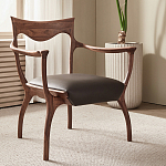 Стул деревянный с мягким сиденьем из коричневой натуральной кожи Moon Walnut Furniture варинант исполнения - 1 | Loft Concept в Краснодаре