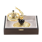 Икорница с декором "Стерлядка на ракушке" с гравировкой на подставке из натурального камня Обсидиан Decorative Cavair Dishes варинант исполнения - 4 | Loft Concept в Краснодаре