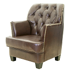 Кресло кожаное c мягкими подлокотниками на 4-х деревянных ножках из массива березы Joseph Armchair brown варинант исполнения - 2 | Loft Concept в Краснодаре