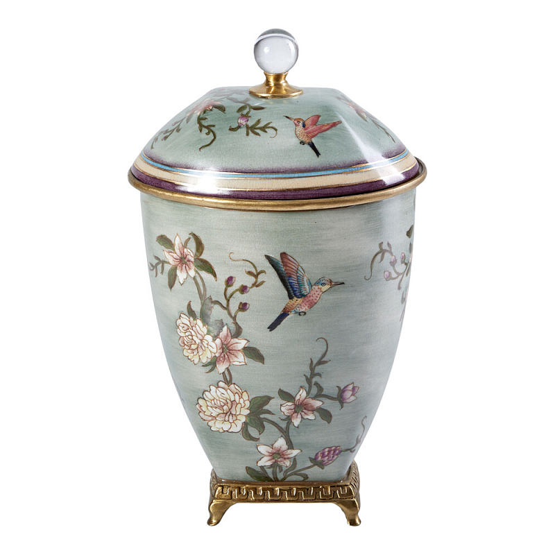 Ваза с крышкой и цветочным узором Genuine Chinese Classics Серый Мульти Бронза в Краснодаре | Loft Concept 