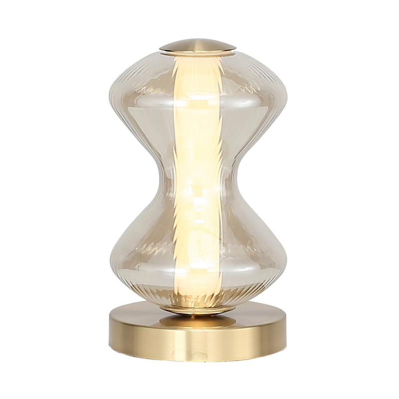 Настольная лампа светодиодная с волнообразным стеклянным плафоном Amphora of Light Коньяк Золотой в Краснодаре | Loft Concept 