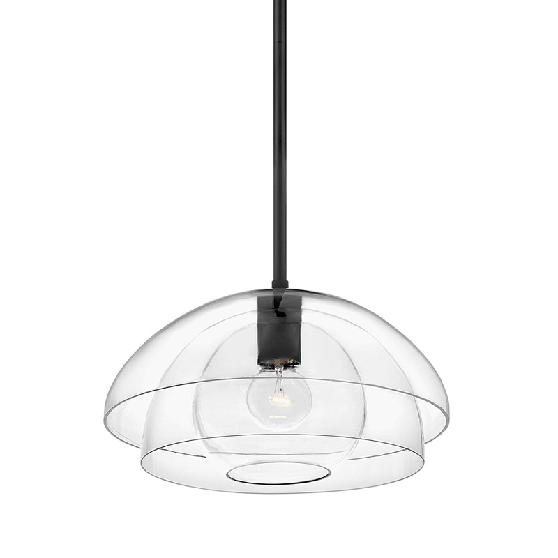 Подвесной светильник с прозрачным двойным стеклянным плафоном в форме купола и внутренней сферой Hinkley Латунь Прозрачное Стекло Черный в Краснодаре | Loft Concept 