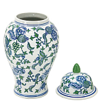 Ваза с крышкой и зелено-голубым рисунком на белом фоне 51 см Blue & White Ornament варинант исполнения - 2 | Loft Concept в Краснодаре