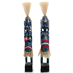 Комплект из 2-х деревянных статуэток Asmat Straw Headdress Statuettes Blue Colorful Tattoo варинант исполнения - 5 | Loft Concept в Краснодаре