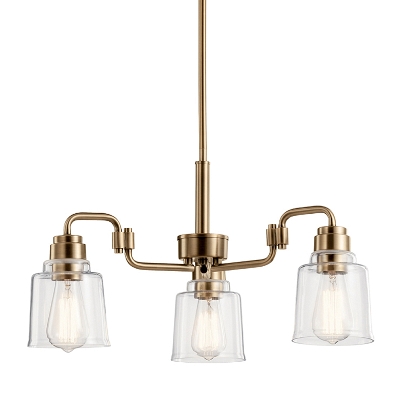 Люстра цвета латунь с 3-мя прозрачными стеклянными плафонами Kichler Латунь Прозрачное Стекло в Краснодаре | Loft Concept 