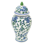 Ваза с крышкой и зелено-голубым рисунком на белом фоне 51 см Blue & White Ornament варинант исполнения - 1 | Loft Concept в Краснодаре