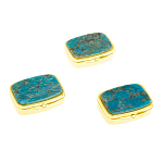 Таблетница карманная прямоугольная с 2-мя отделениями с зеркалом и накладкой из натурального камня Апатит Голубой Gold Stone Pillboxes варинант исполнения - 4 | Loft Concept в Краснодаре