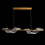 Люстра линейная золотистого цвета с двумя прозрачными волнистыми элементами Wave Line варинант исполнения - 3 | Loft Concept в Краснодаре