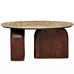 Кофейный столик с круглой столешницей на 2-х массивных деревянных ножках Tandem Travertine and Wood варинант исполнения - 1 | Loft Concept в Краснодаре