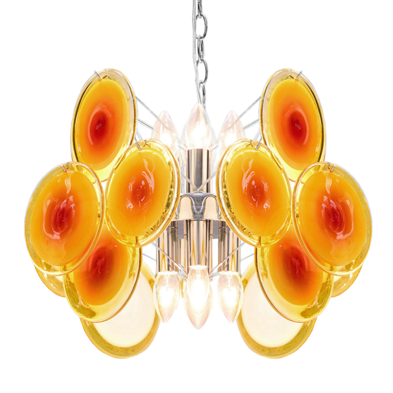 Люстра из оранжевых стеклянных дисков OrangeGlowing Reflectors Оранжевое Стекло  Хром в Краснодаре | Loft Concept 