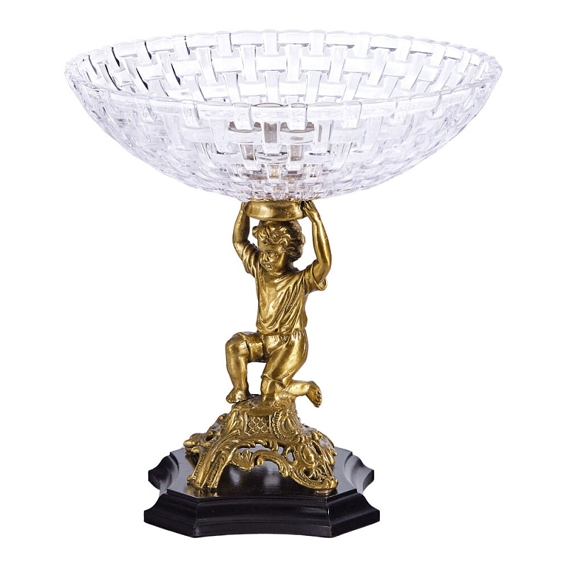 Чаша для фруктов с подножием в виде ангела Eden Garden Бронза Прозрачный в Краснодаре | Loft Concept 