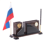 Настольный письменный набор с часами из природного камня обсидиана For the Deputy варинант исполнения - 2 | Loft Concept в Краснодаре